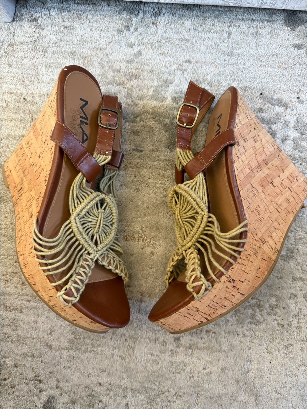 MIA platform wedge sandals macramé and a cork sole size 8